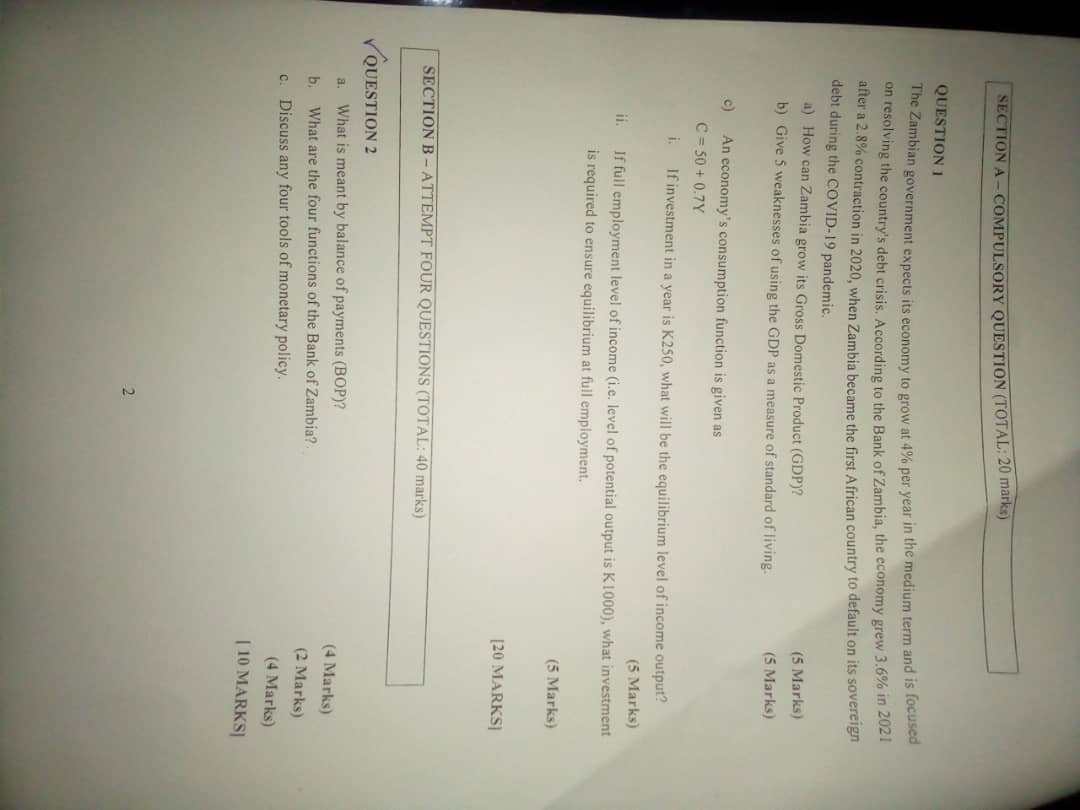  SECTION A - COMPULSORY QUESTION (TOTAL; 20 marks) QUESTION 1 The
