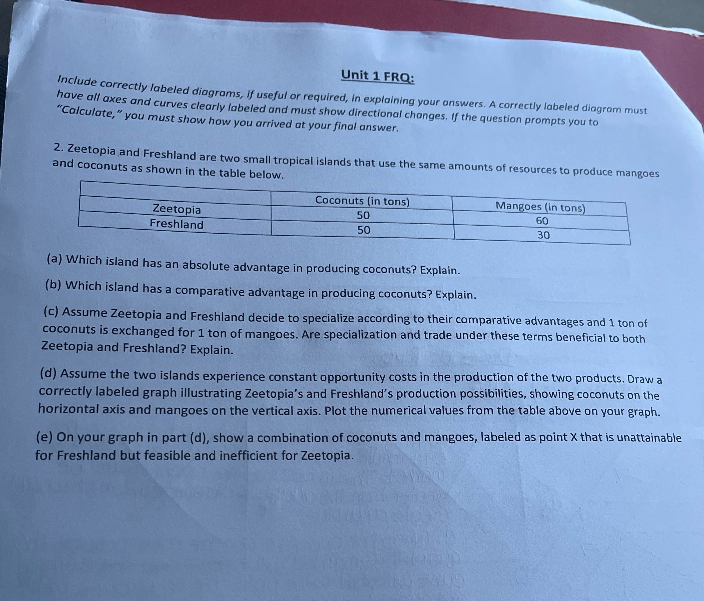 D and e Unit 1 FRQ: Include correctly labeled diagrams, if useful