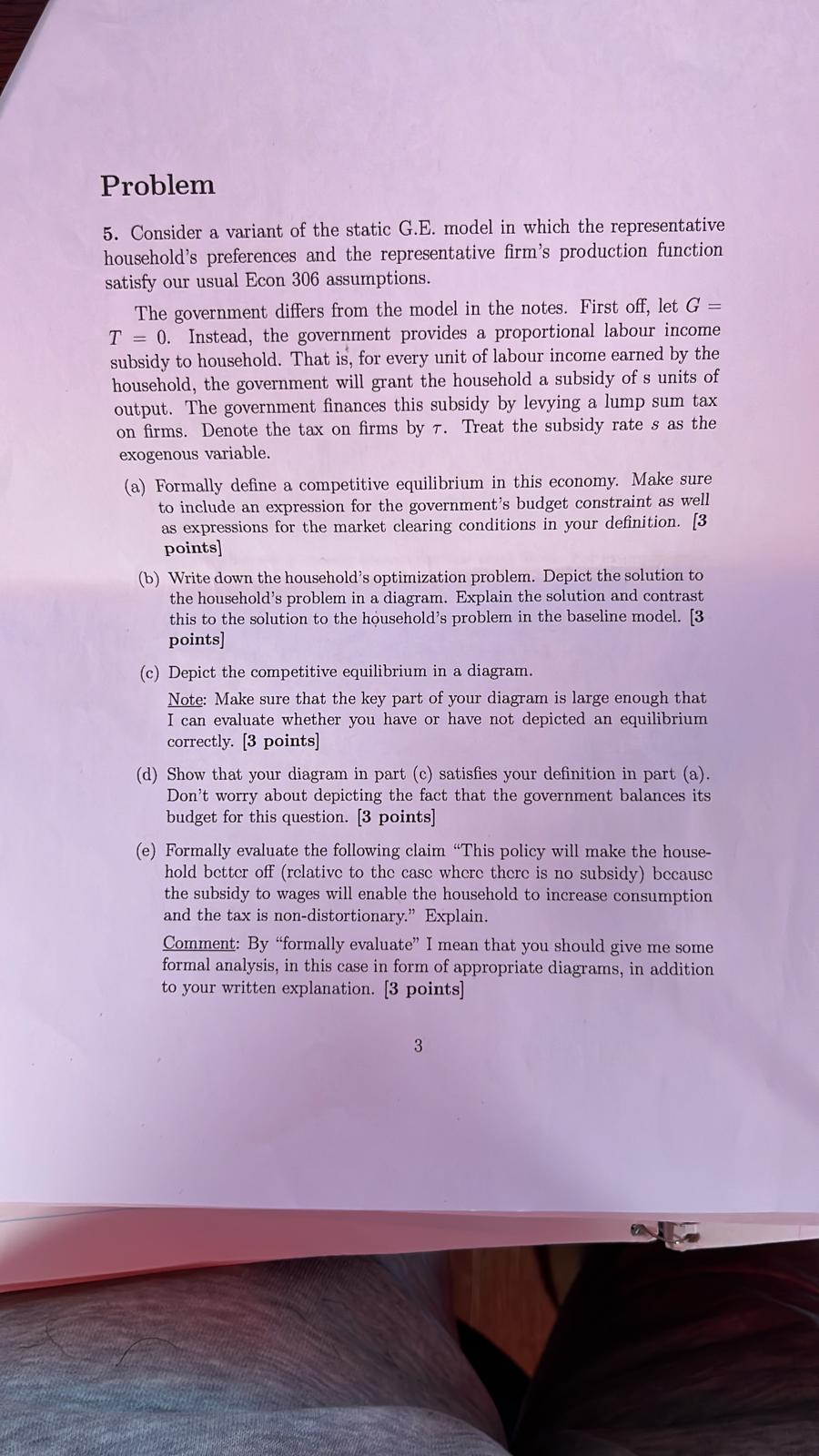 Problem 5. Consider a variant of the static G.E. model in
