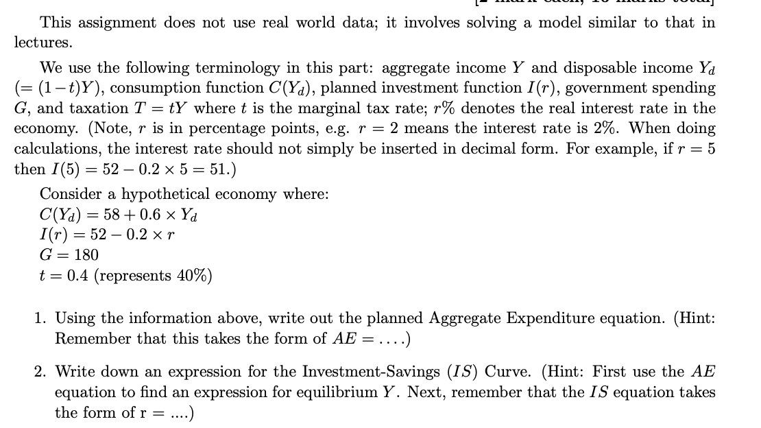  This assignment does not use real world data; it involves solving