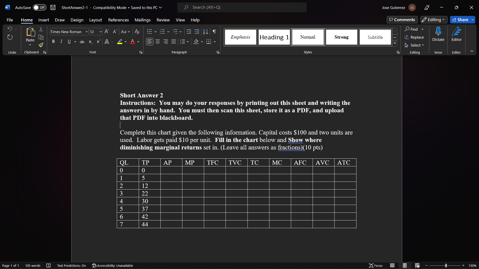 w AutoSave Off ShortAnswer2-1 - Compatibility Mode . Saved to this