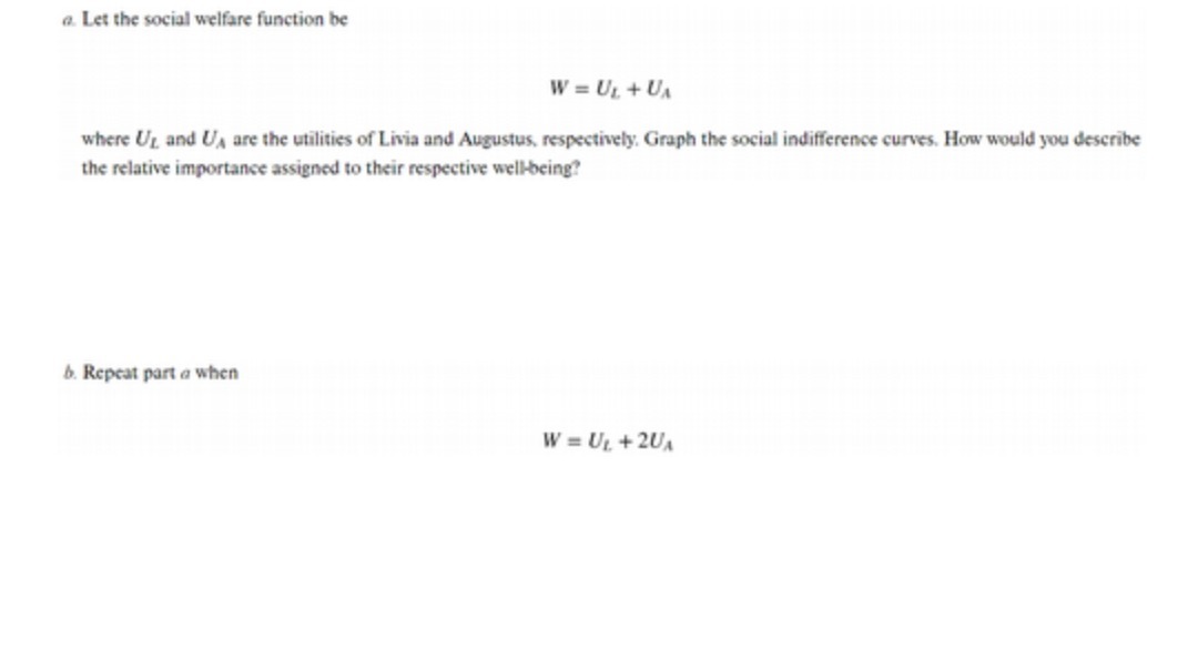 a. Let the social welfare function be W = UL. +
