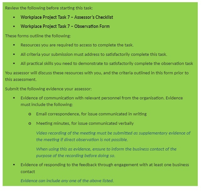  Review the following before starting this task: Workplace Project Task 7