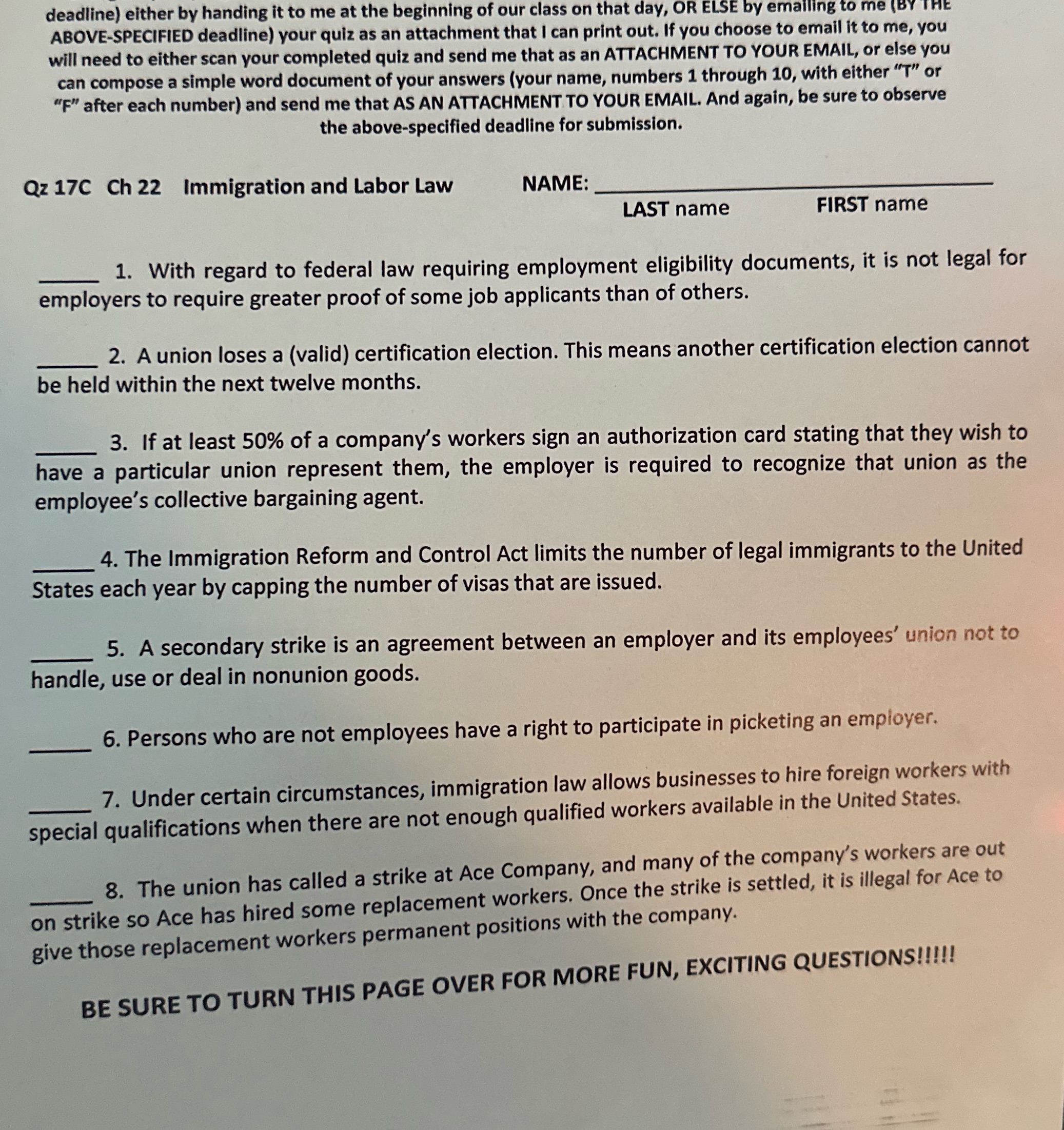 Plz solve these true or false questions deadline) either by handing it