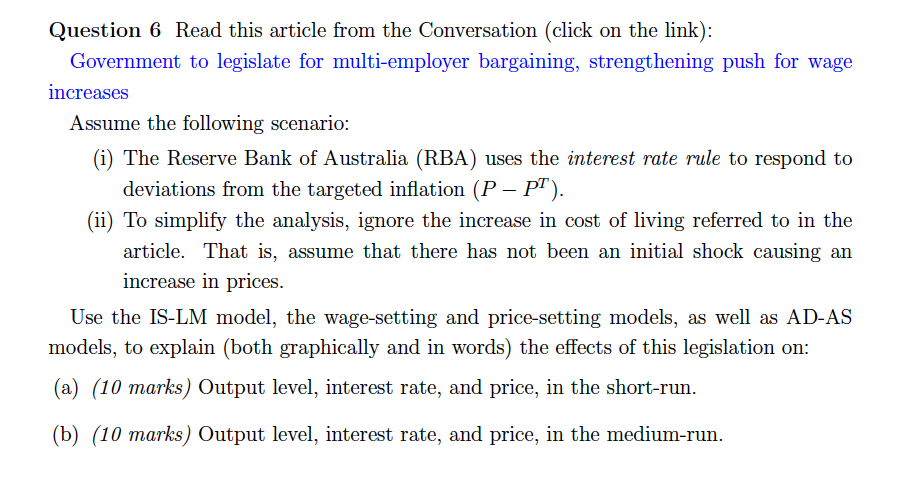Question 6 Read this article from the Conversation [click on the
