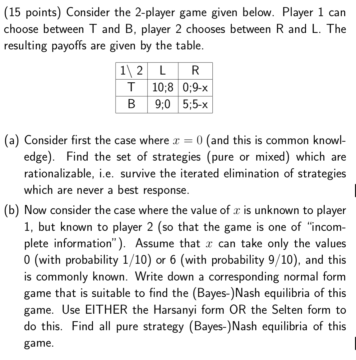 Thanks a lot. (15 points) Consider the 2player game given below. Player