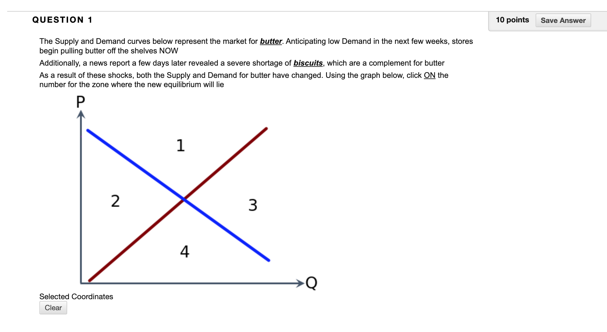  QUESTION 1 10 points Save Answer The Supply and Demand curves
