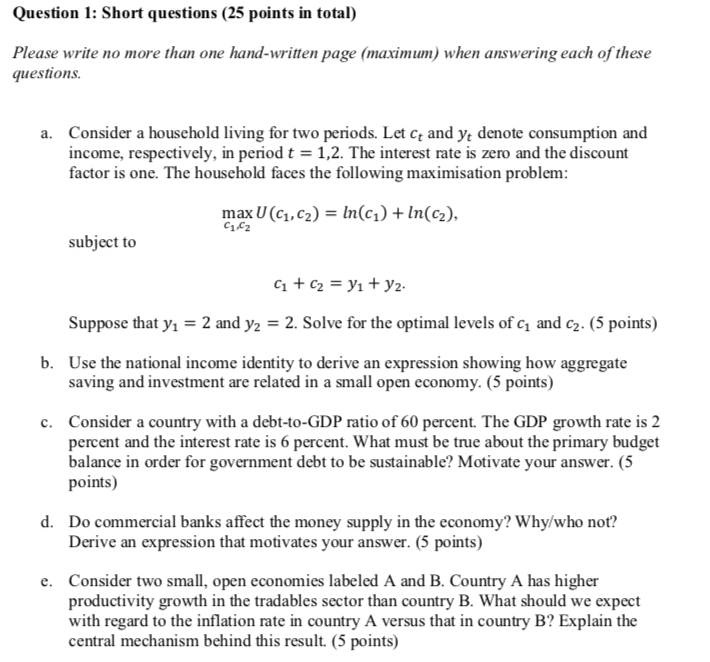 Question 1: Short questions (25 points in total) Please write no more