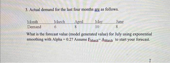 Answer fast please 3. Actual demand for the last four months are