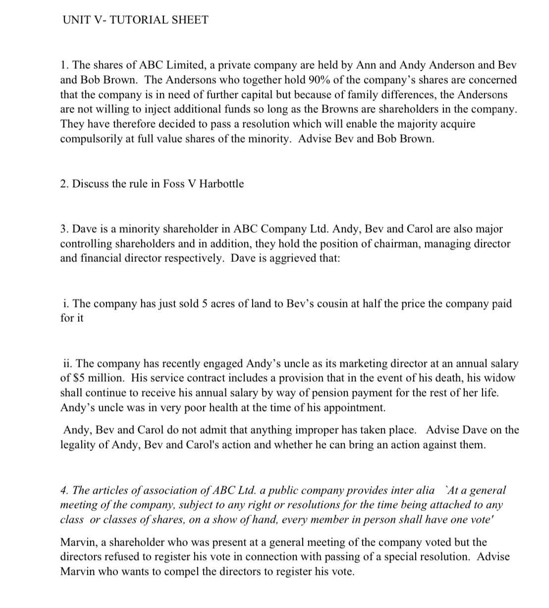  UNIT V- TUTORIAL SHEET 1. The shares of ABC Limited, a