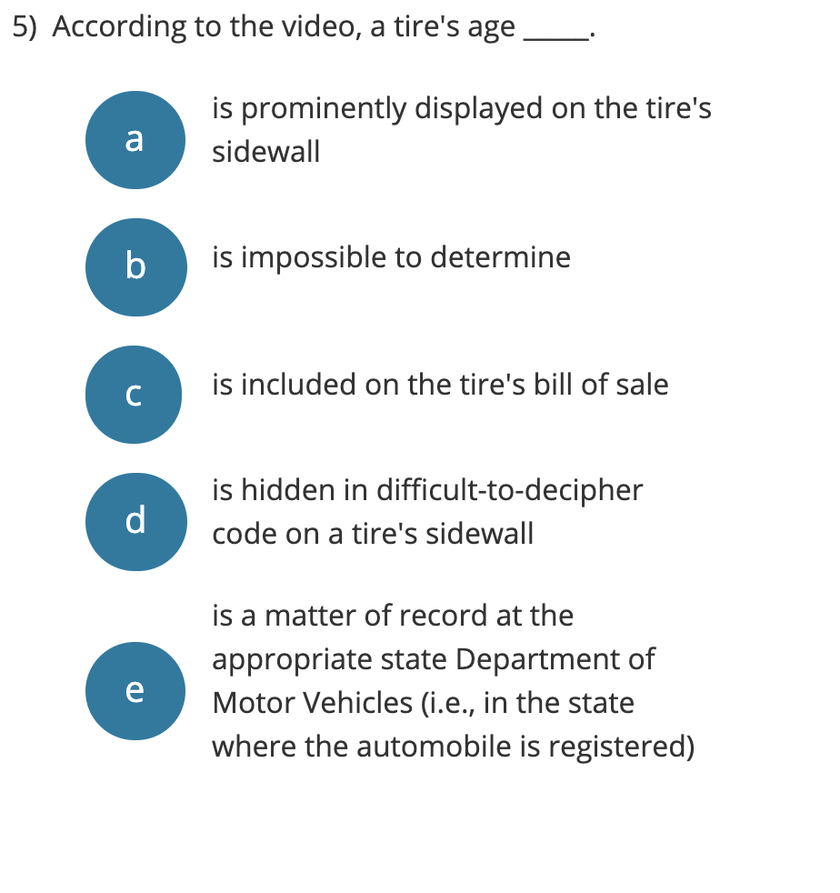 standard that prevents the sale of old tires, although unfortunately, many tire
