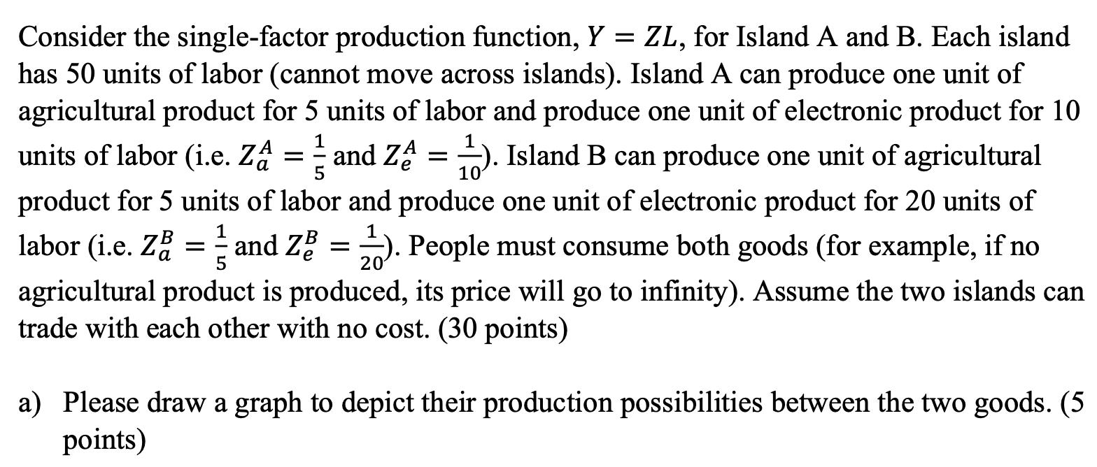 Consider the single-factor production lnction, Y = Z L, for Island