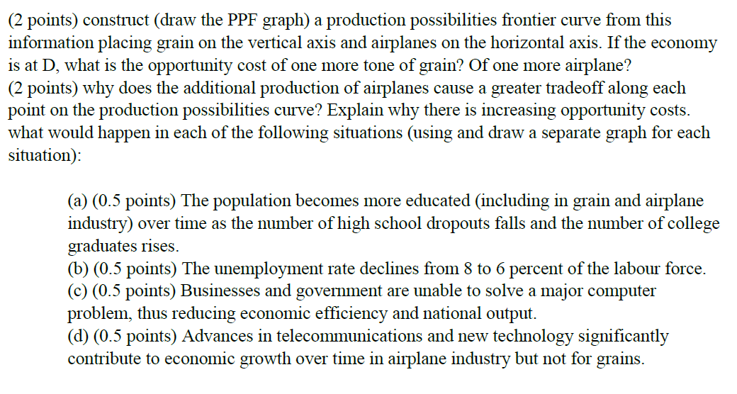 grain and airplanes, is found below. Usual assumptions regarding production possibilities are