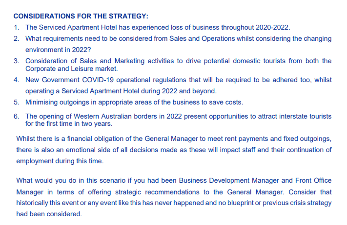 Serviced Apartment Hotel that outlines a strategy for recovery and growth throughout