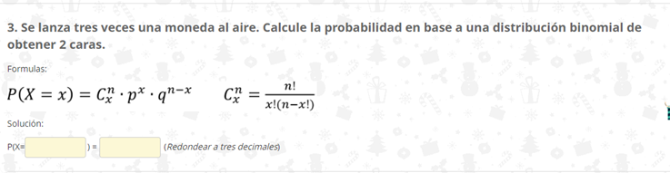 3. Se lanza tres veces una moneda al aire. Calcule la probabilidad