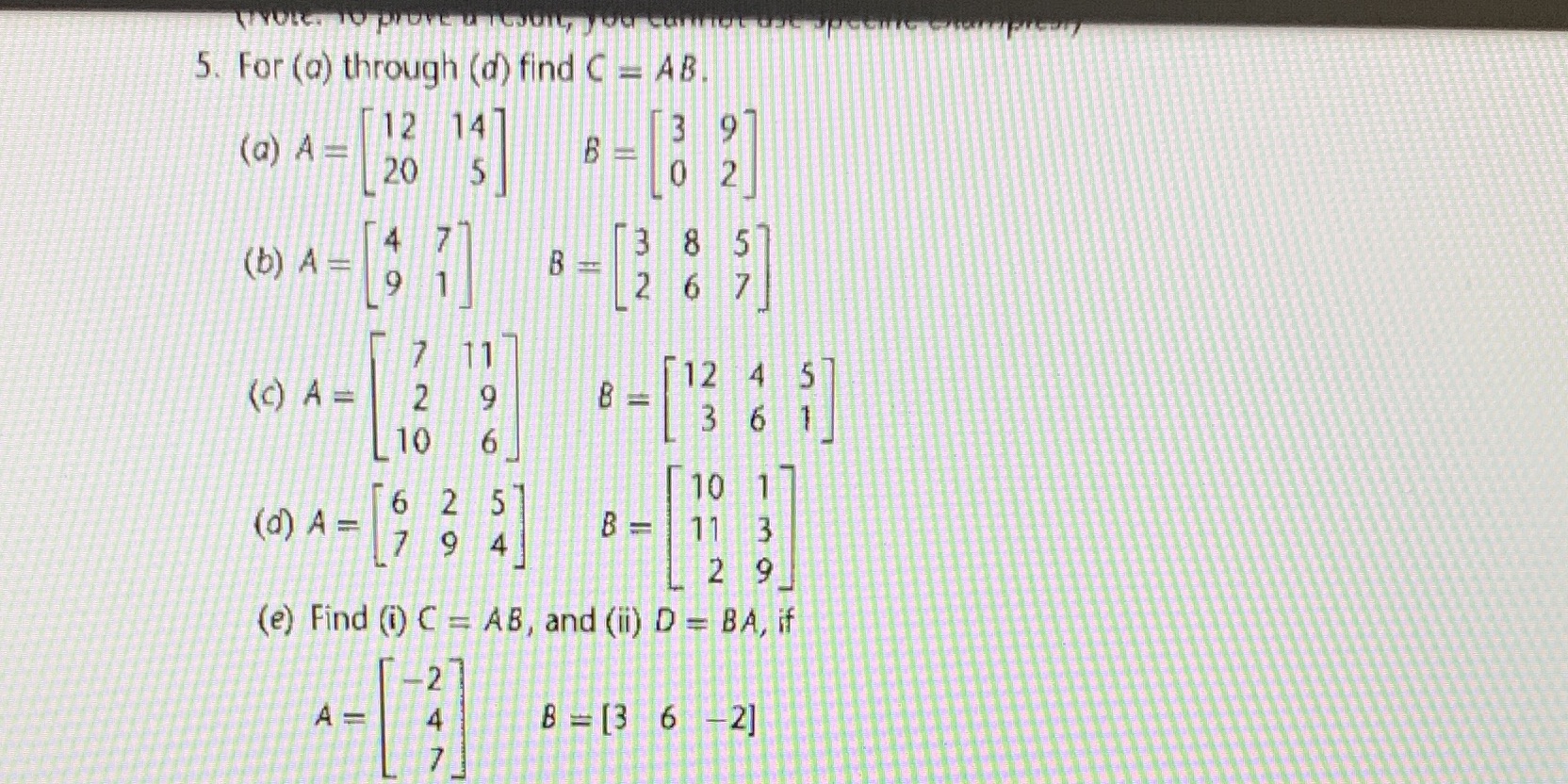  5. For (a) through (d) find C - AB 12 14
