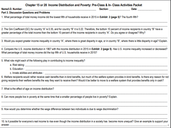 Namen.D. Number: Chapter 15 or 28 Income Distribution and Poverty: Preclass &