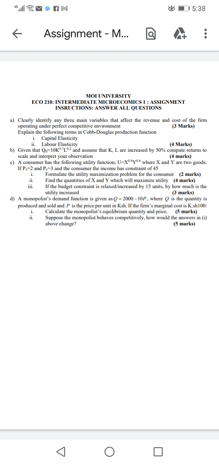  8 5:38 Assignment - M... Q . . . MOI UNIVERSITY