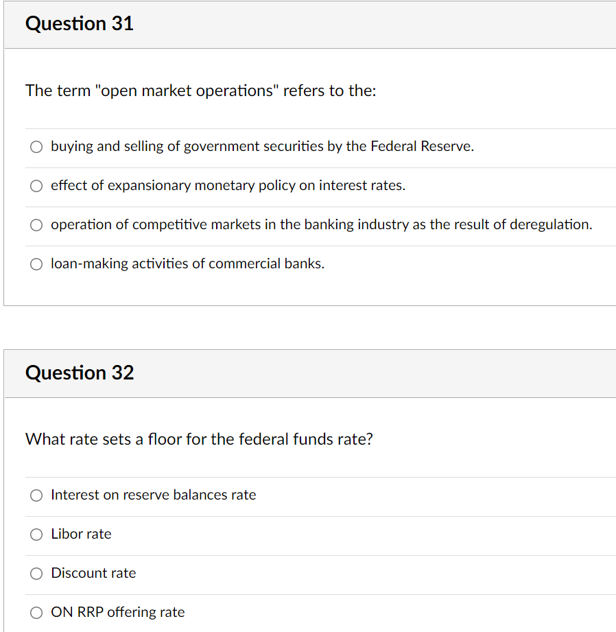 Question 29 The conduct of monetary policy is the responsibility of: O