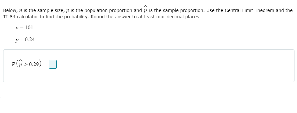 A Below, :1 is the sample size, p is the population