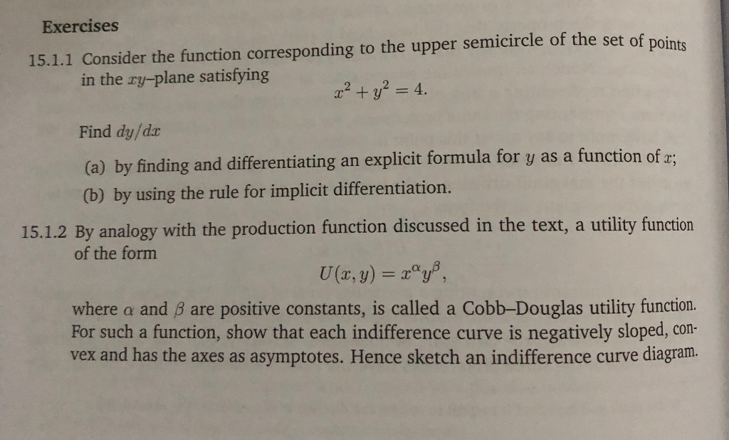 . E Exercises 15.1.1 Consider the function corresponding to the upper semicircle
