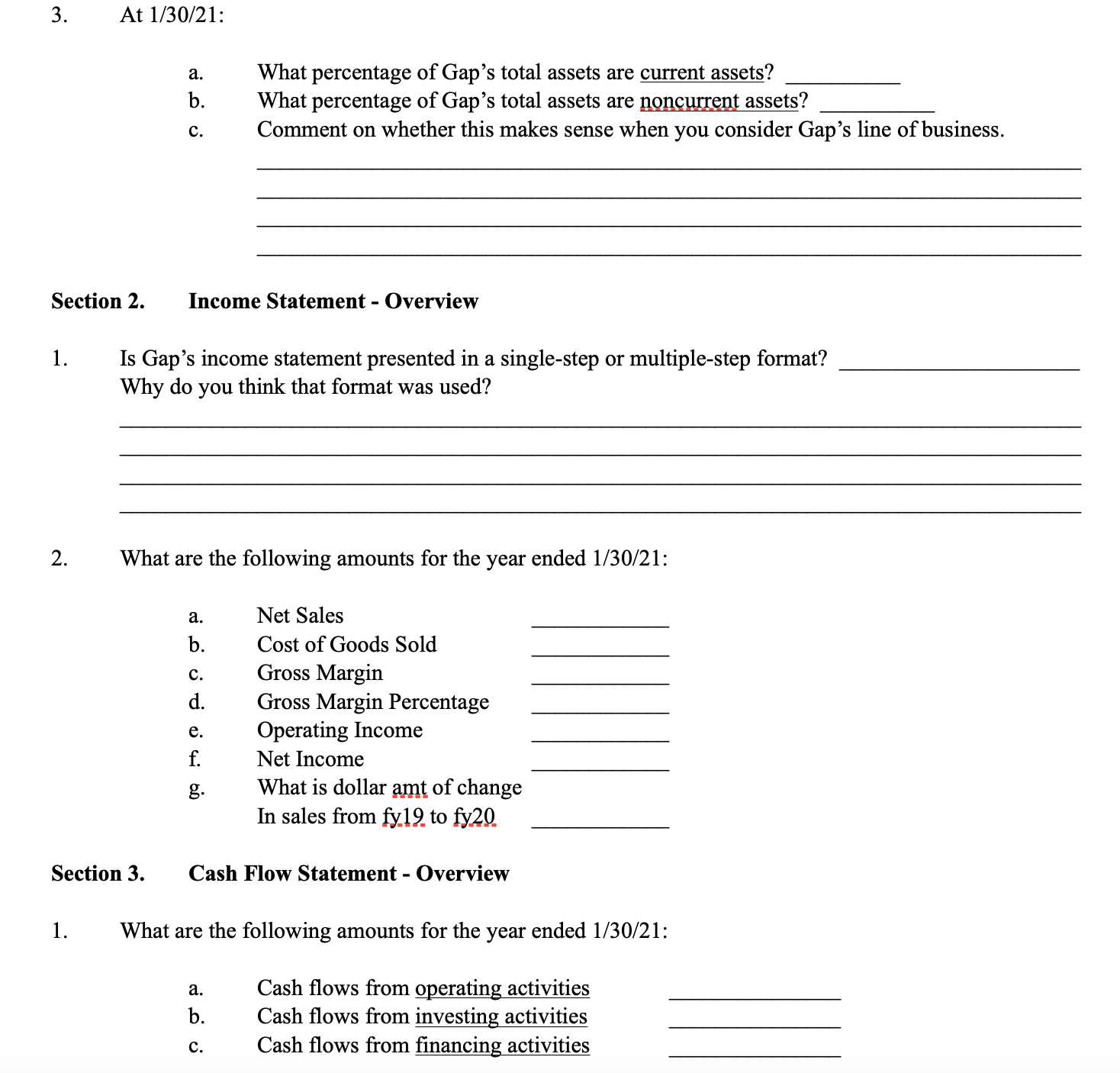 amounts at 1/30/21: a. Total Assets b. Total Liabilities C. Total Owner's