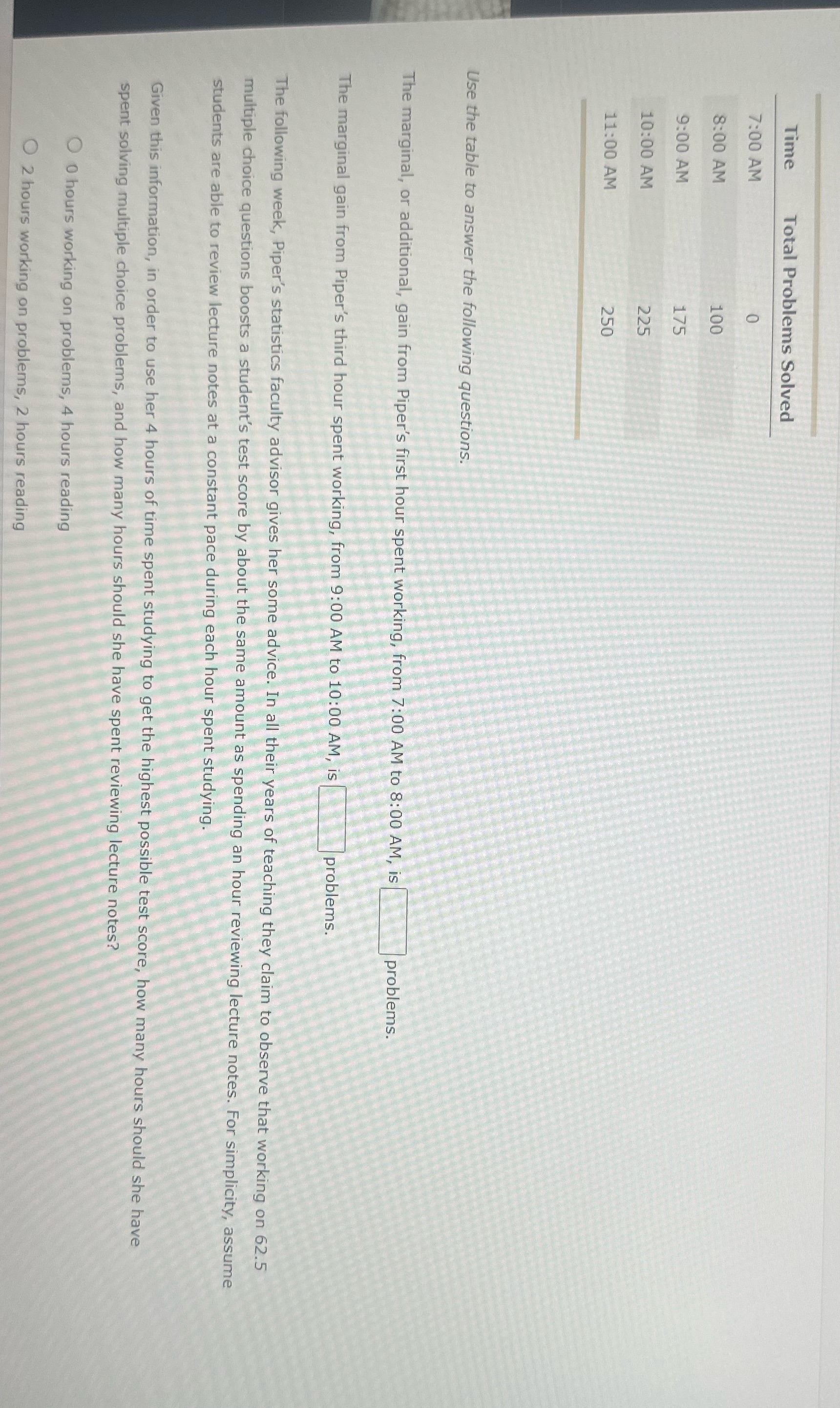  Time Total Problems Solved 7:00 AM O 8:00 AM 100 9:00