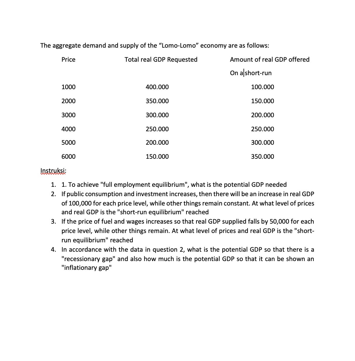 help me solve this question The aggregate demand and supply of the