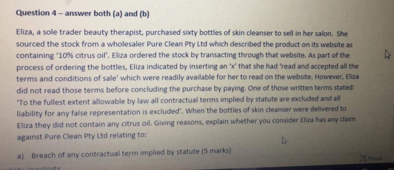  Question 4 - answer both (a) and (b) Eliza, a sole