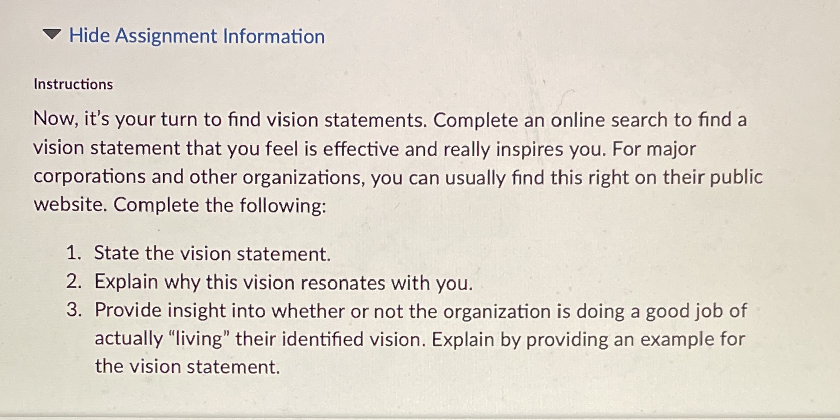 help! Hide Assignment Information Instructions Now, it's your turn to find vision