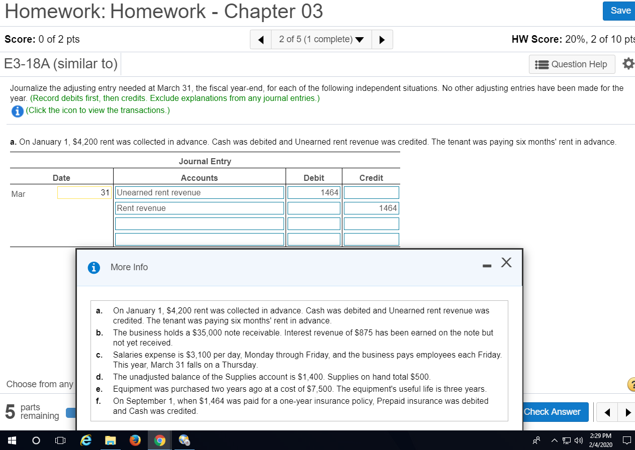 Homework: Homework - Chapter 03 Save Score: 0 of 2 pts