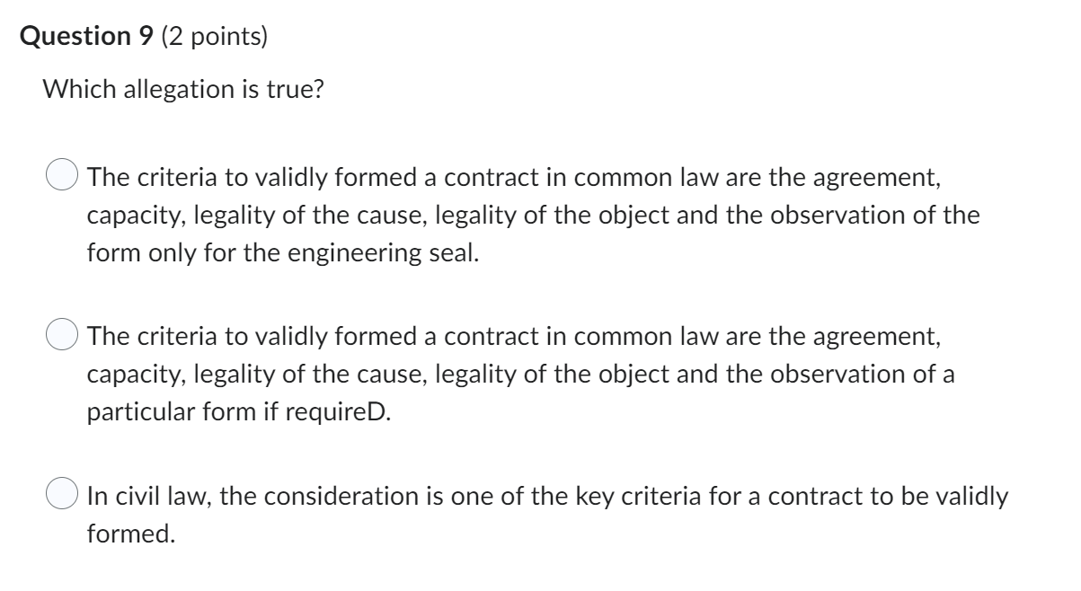  Question 9 (2 points) Which allegation is true? 0 The criteria