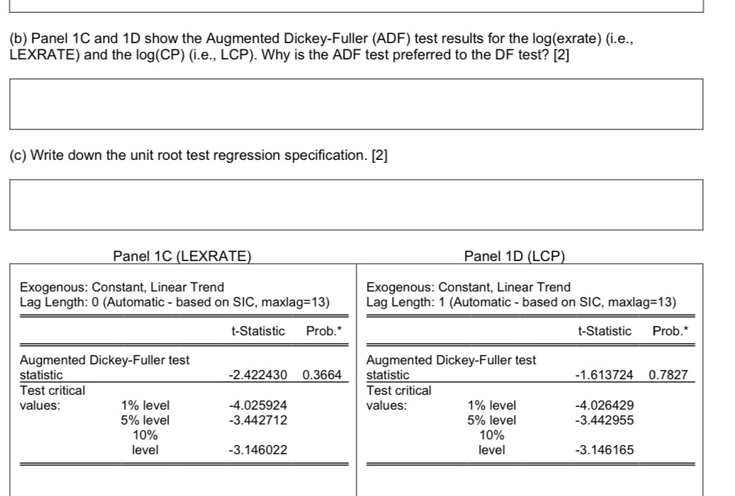 (b) Panel 1C and 1D show the Augmented Dickey-Fuller (ADF) test