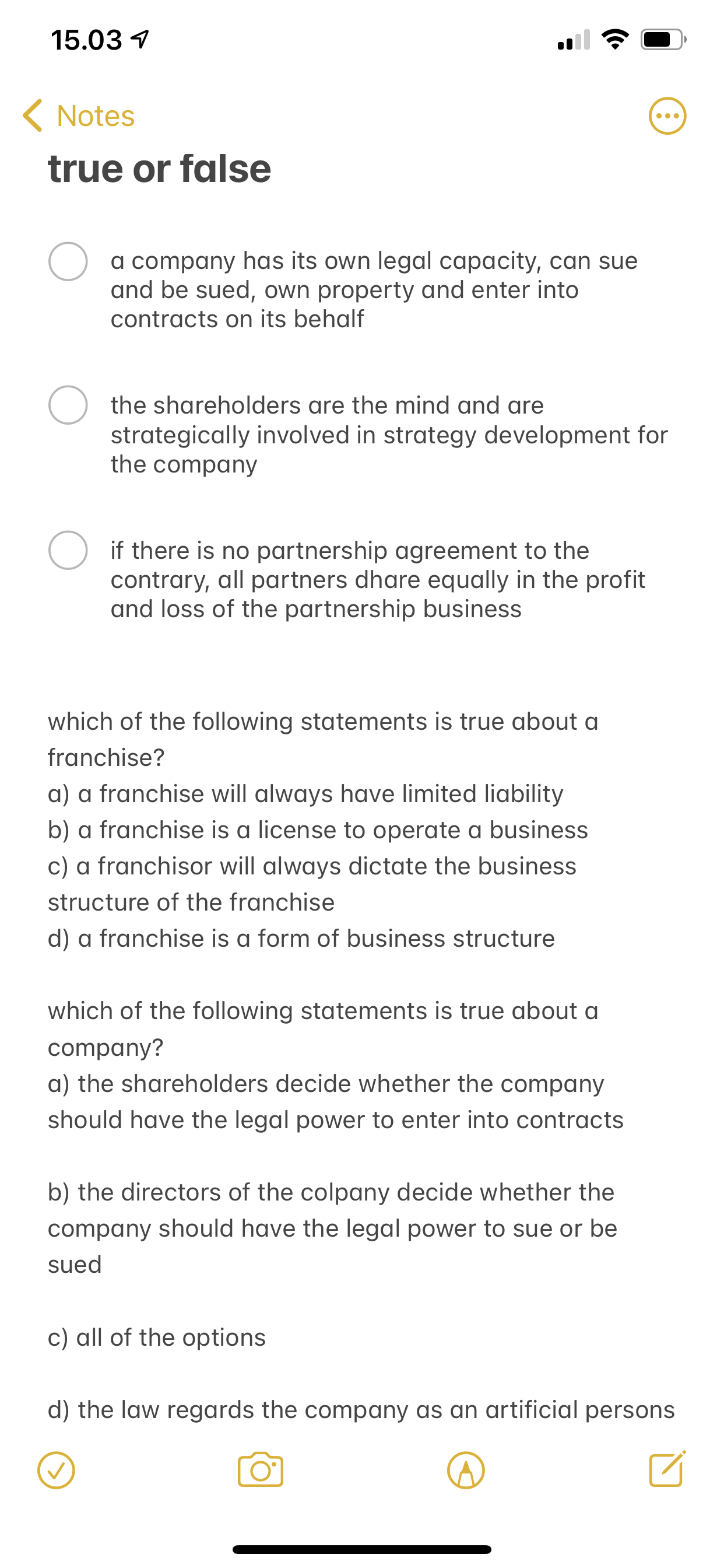  true or false questions and some multiple choice questions (the answer