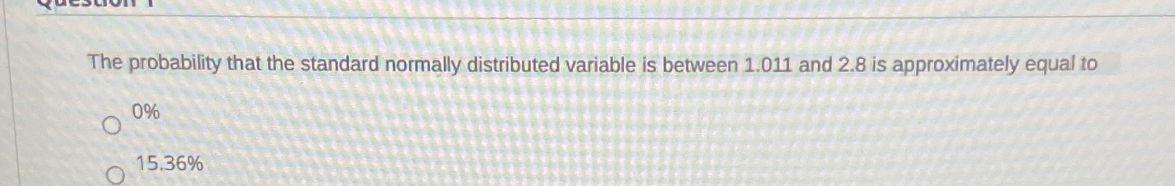 The probability that the standard normally distributed variable is between 1.011