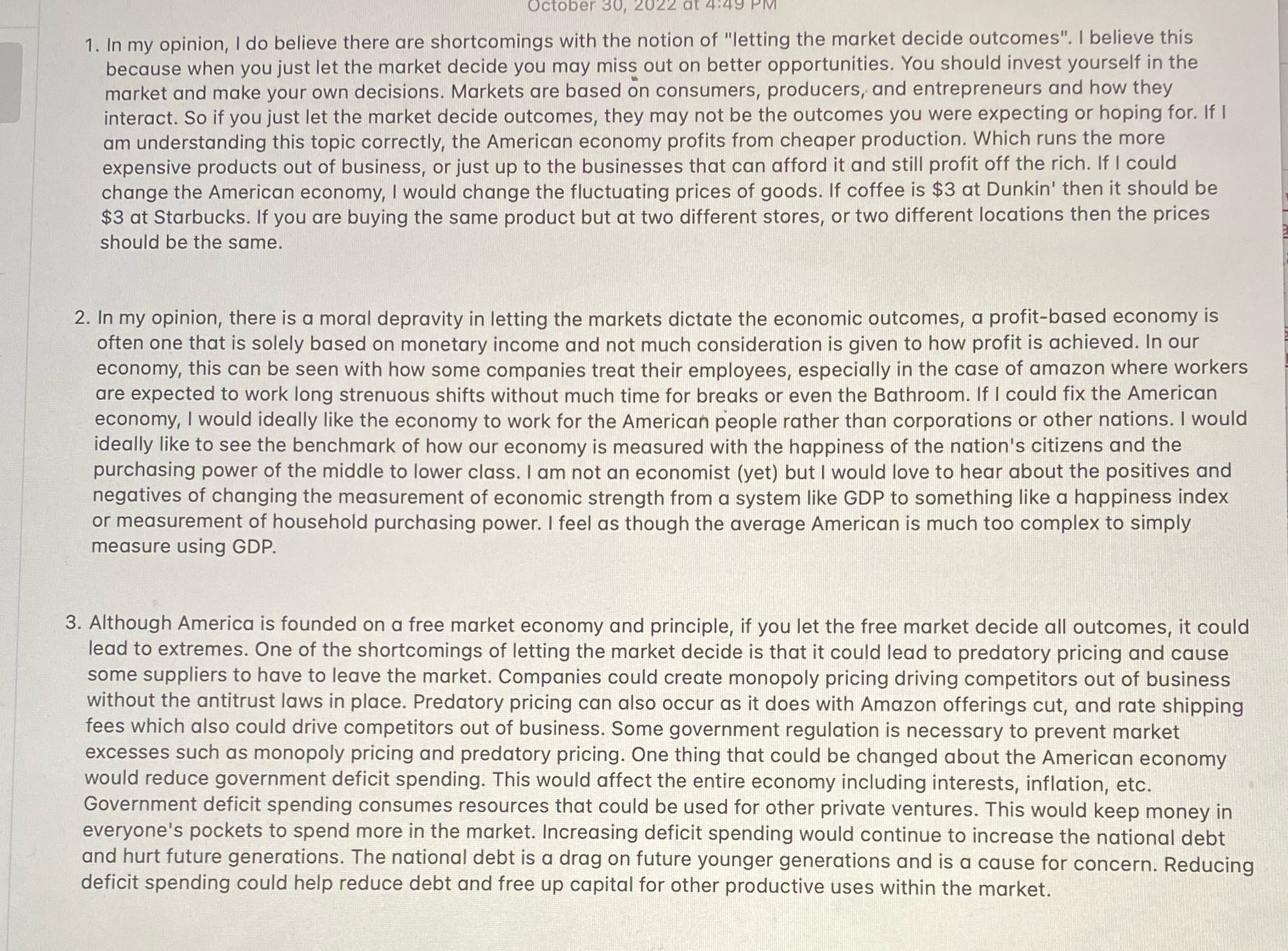 Please help me answer these students opinions about " if there are