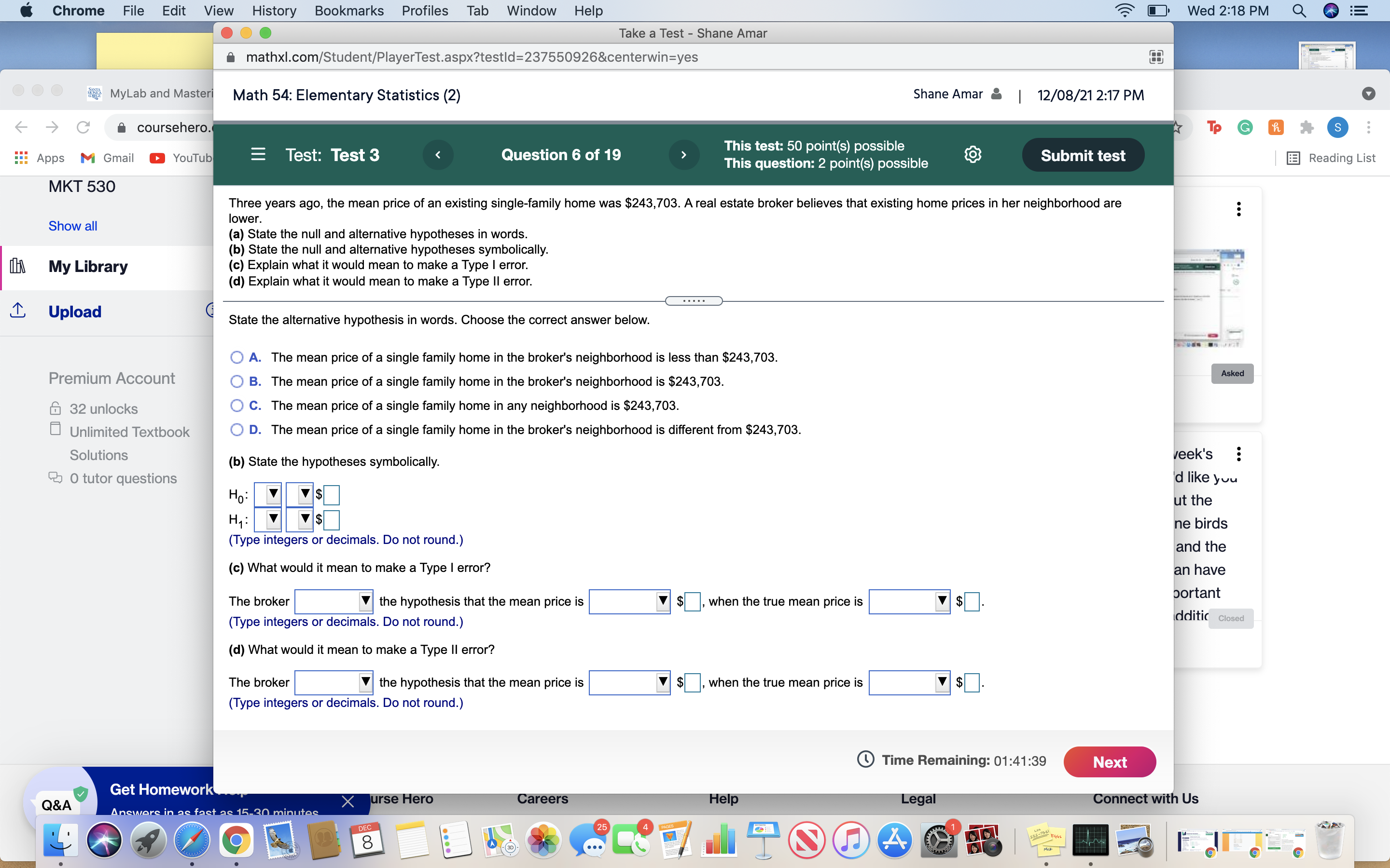 $59 Mill-ab and Mast Math 54: Elementary Statistics (2) Shane Amar I