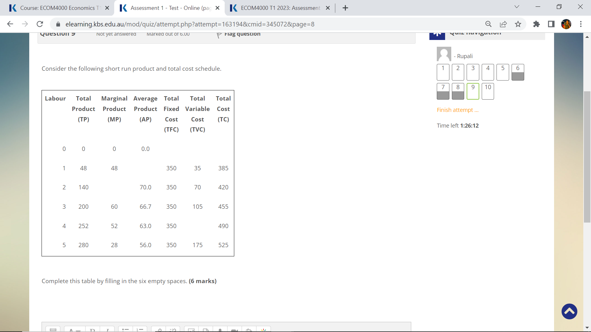  K C ^ elearning.kbs.edu.au/mod/quiz/attempt.php?attempt=163194&cmid=345072&page=8 . .. Question > Not yet answered