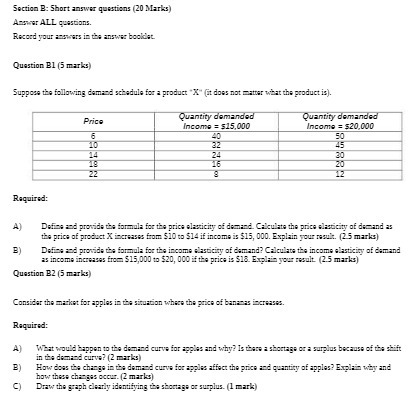  Section B: Short answer questions (20 Marks) AmAT ALL questions. Record