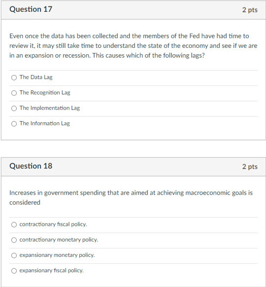 Question 17 2 pts Even once the data has been collected