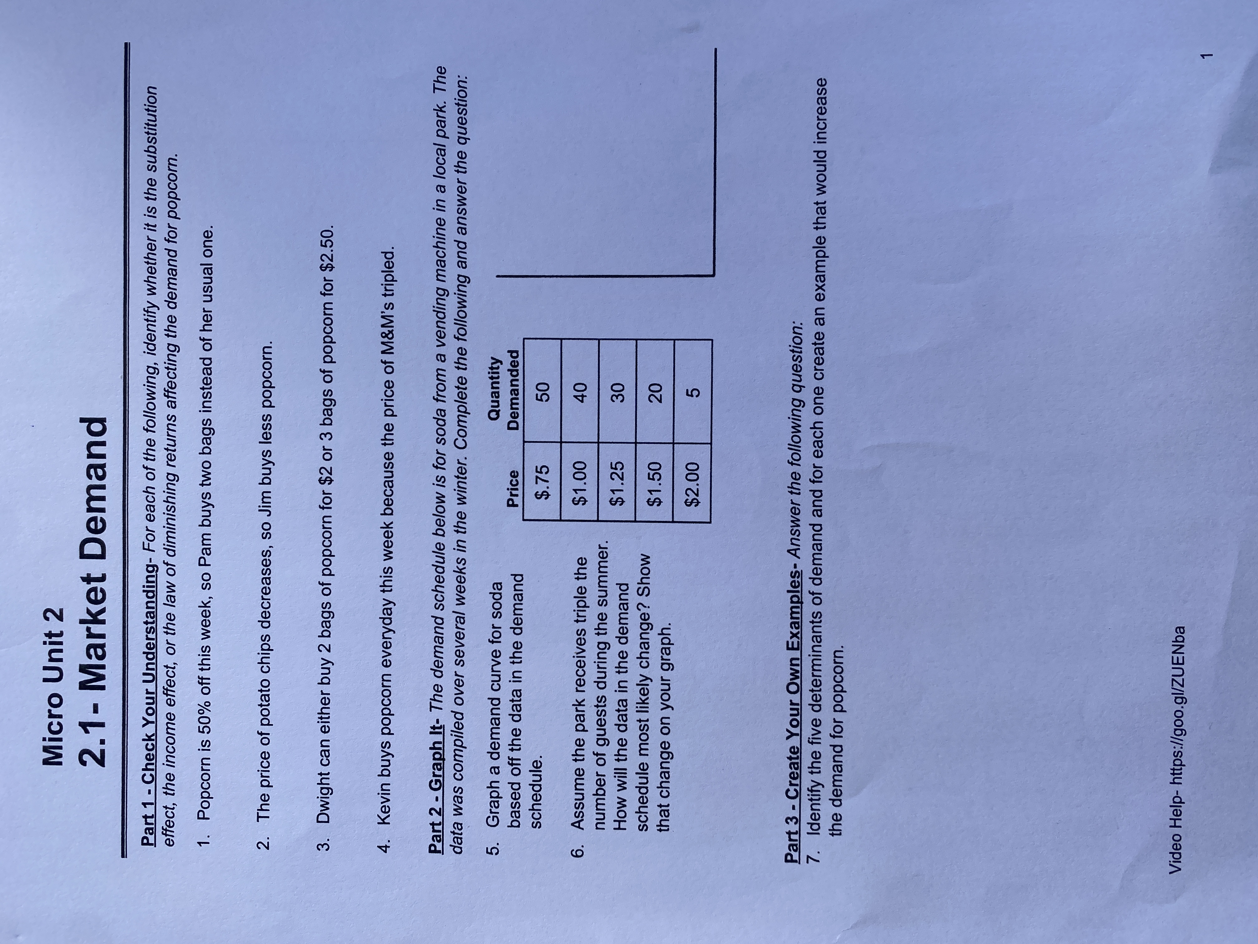 Micro Unit 2 2.1- Market Demand Part 1 - Check Your
