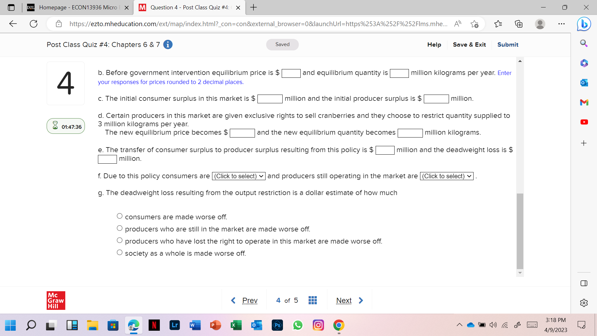 . . . Post Class Quiz #4: Chapters 6 & 7 i
