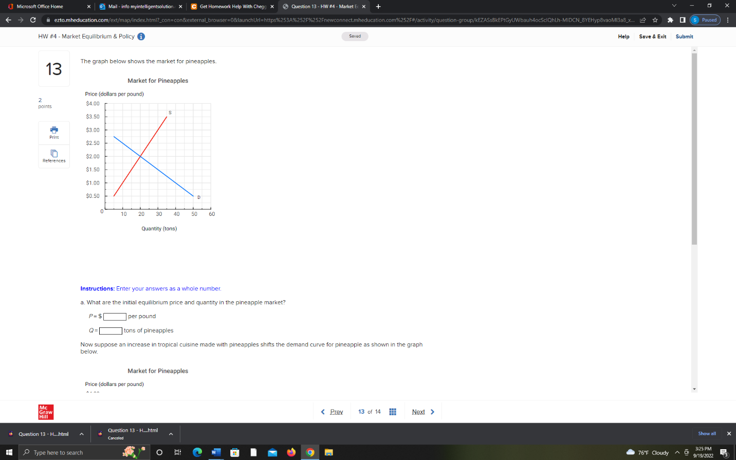 13. The graph below shows the market for pineapples. () Microsoft Office
