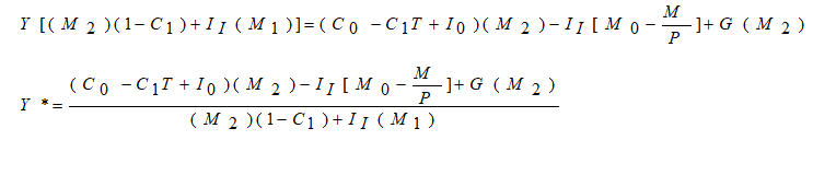 IS Curve, Equation (1) ---> Y=1C11[C0C1T+I0I1r+G] LM Curve, Equation (2) ---> Y