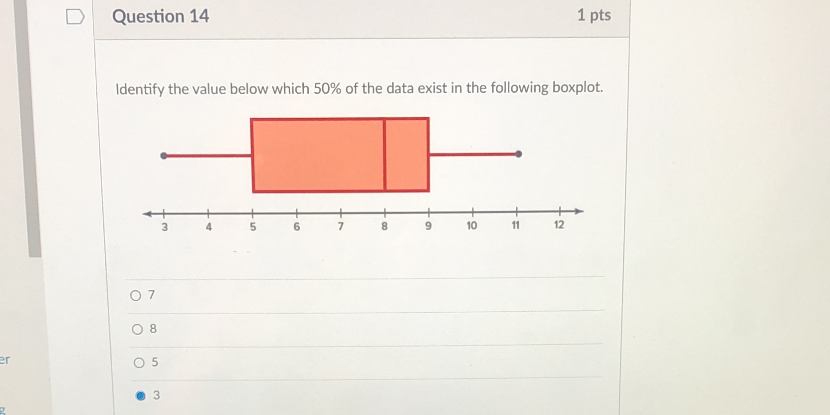 D Question 14 1 pts Identify the value below which 50%