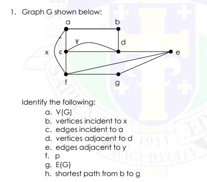 Graph G shown below: Identify the following: b. c. d. e. h.