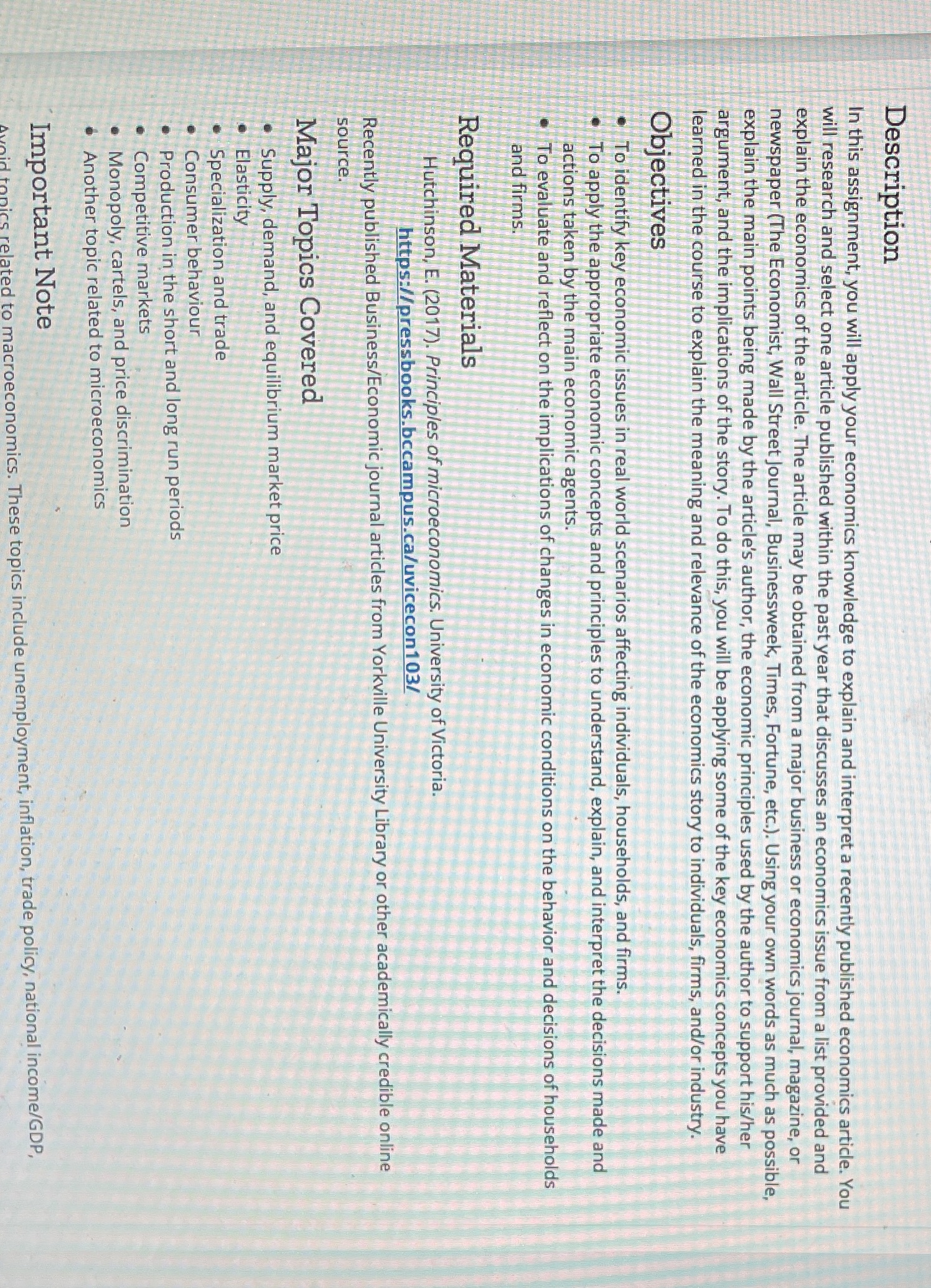 Description In this assignment, you will apply your economics knowledge to