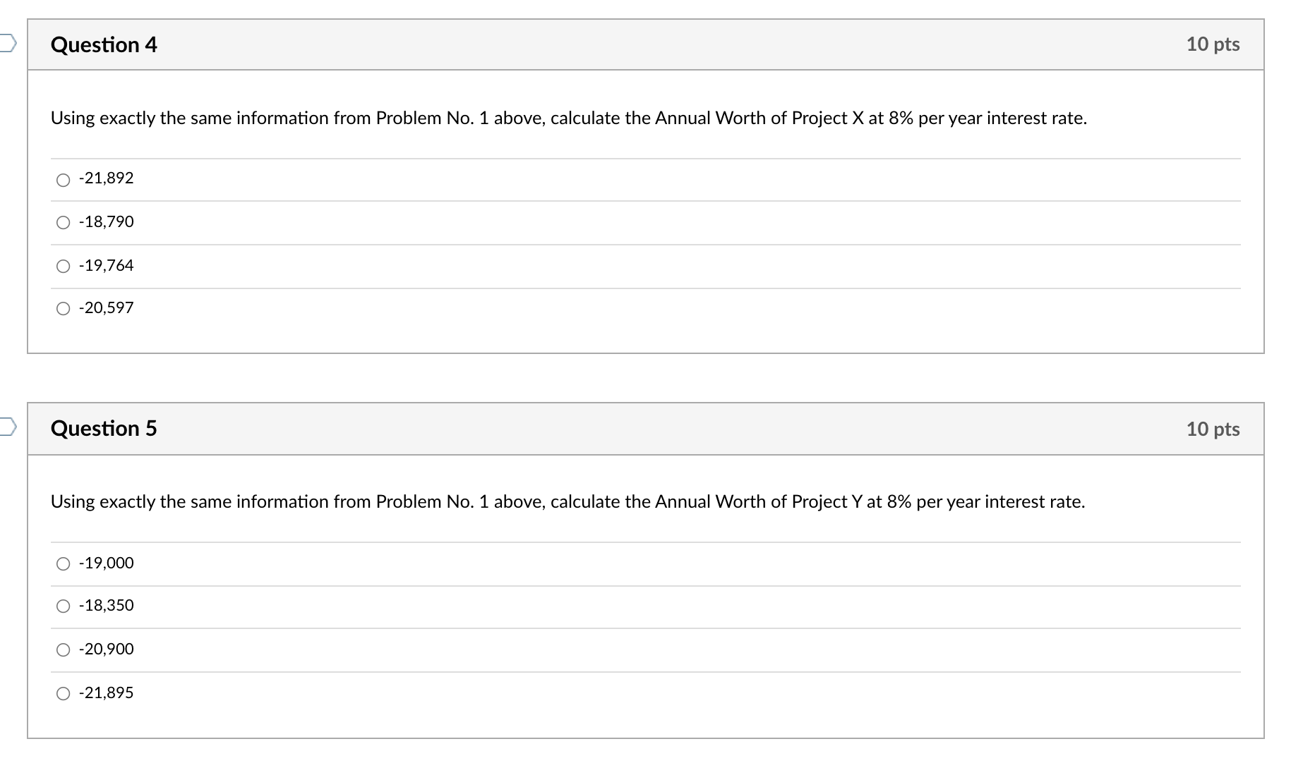 and Project Y below, conduct a Present Worth Analysis to calculate the