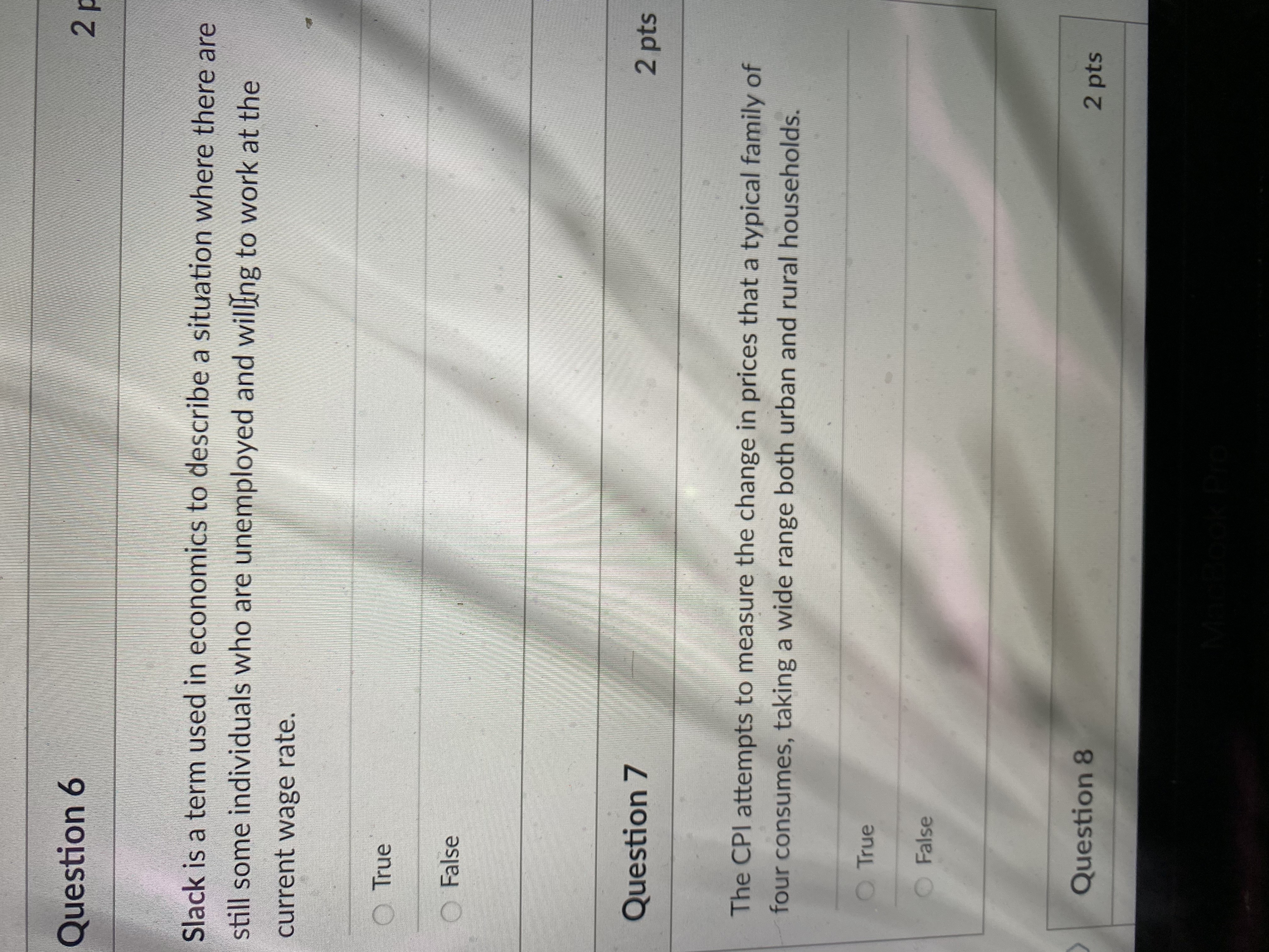  Question 6 2 p Slack is a term used in economics