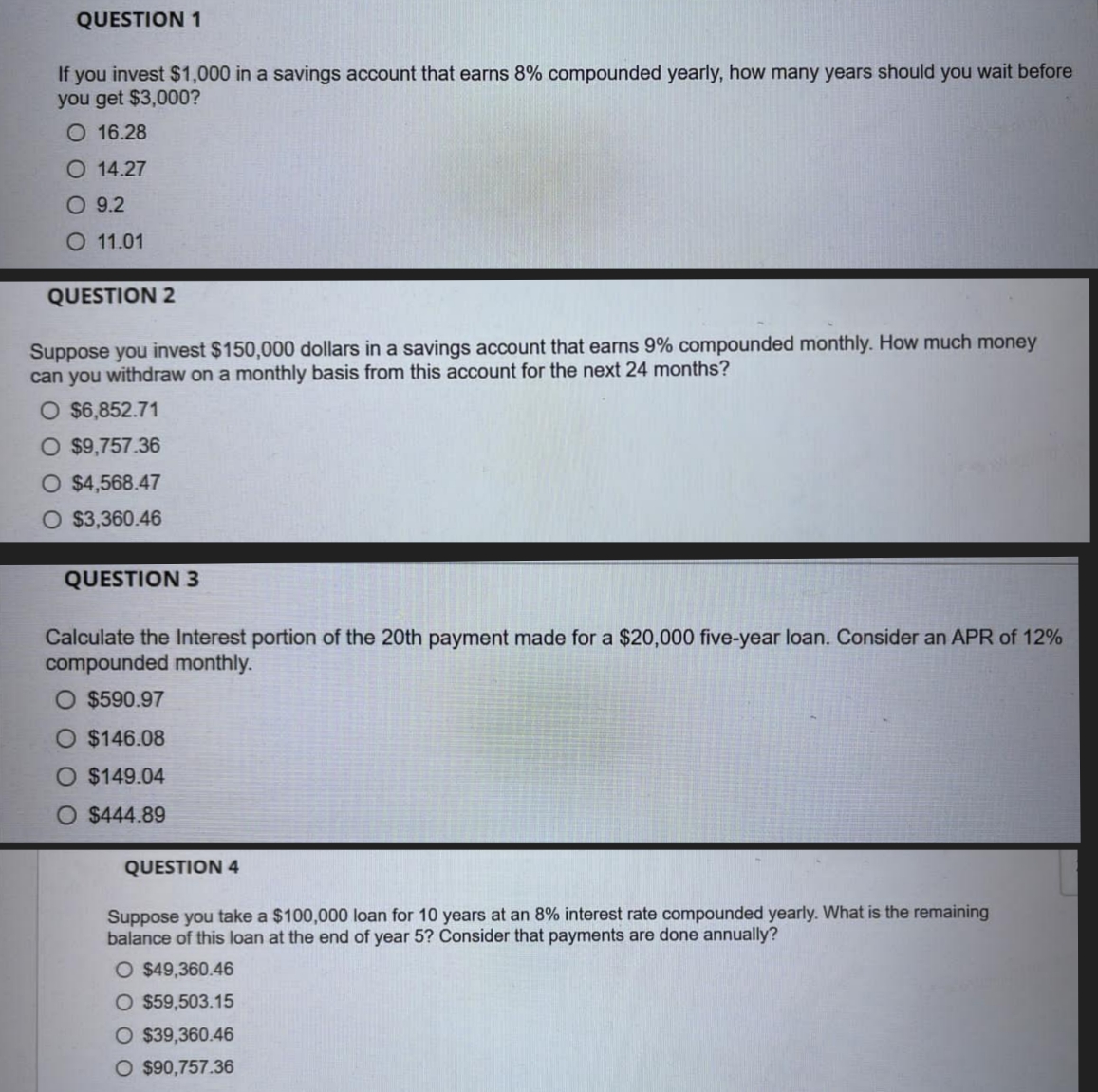 I need solve this MCQ questions QUESTION 1 If you invest $1,000